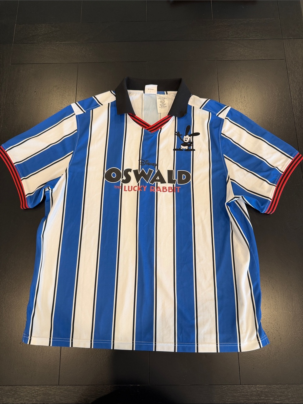 Disney Blue & White Striped Soccer Jersey with Black Collar